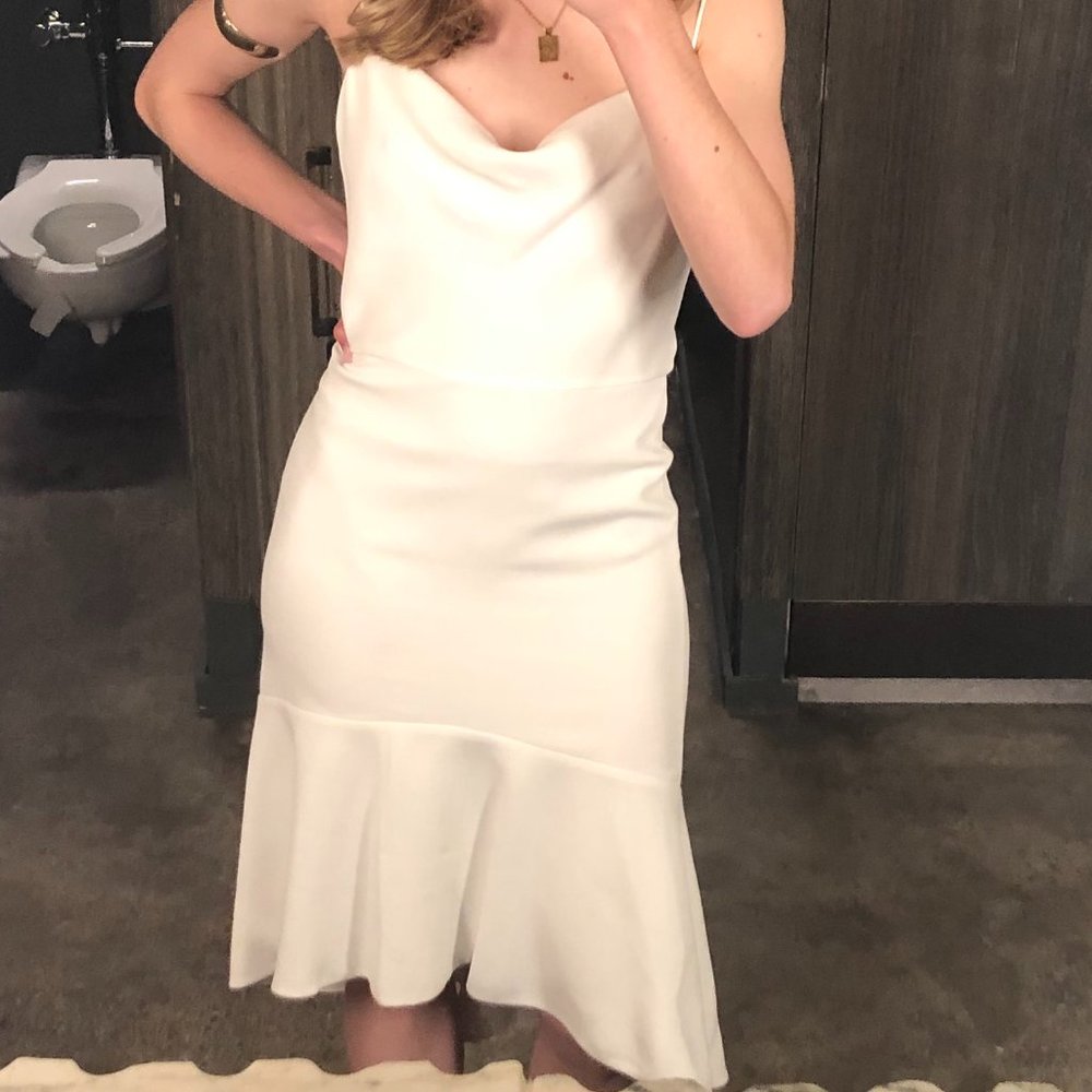 Alice + Olivia White Cowl Neck Dress